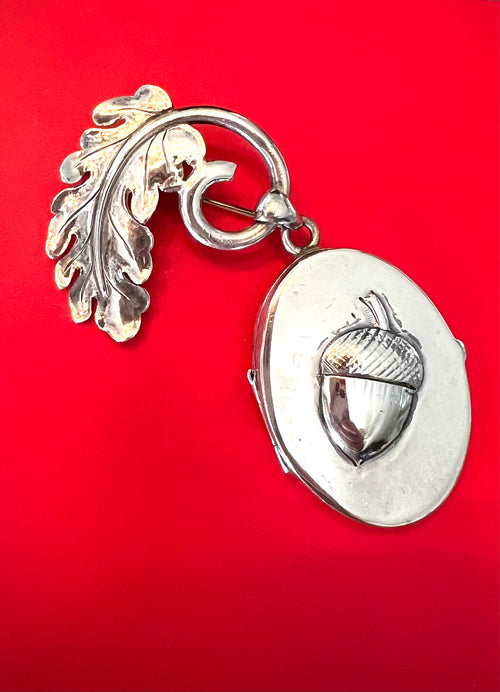 Georg Jensen vintage 925 sterling brooch locket acorn and leaf