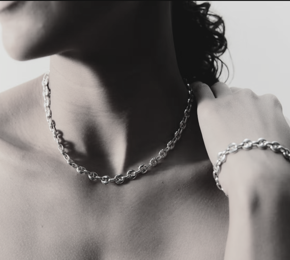 vintage sterling shop woman with vintage sterling silver necklace and bracelet